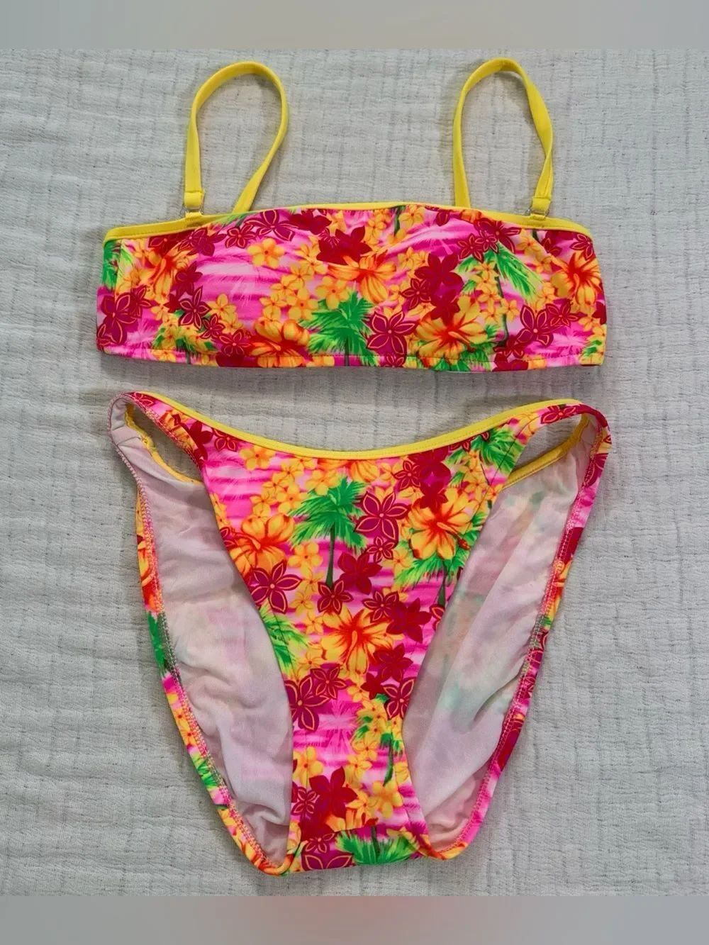 Vintage 80s 90s Hobie Neon Bright Floral Bikini Size Medium